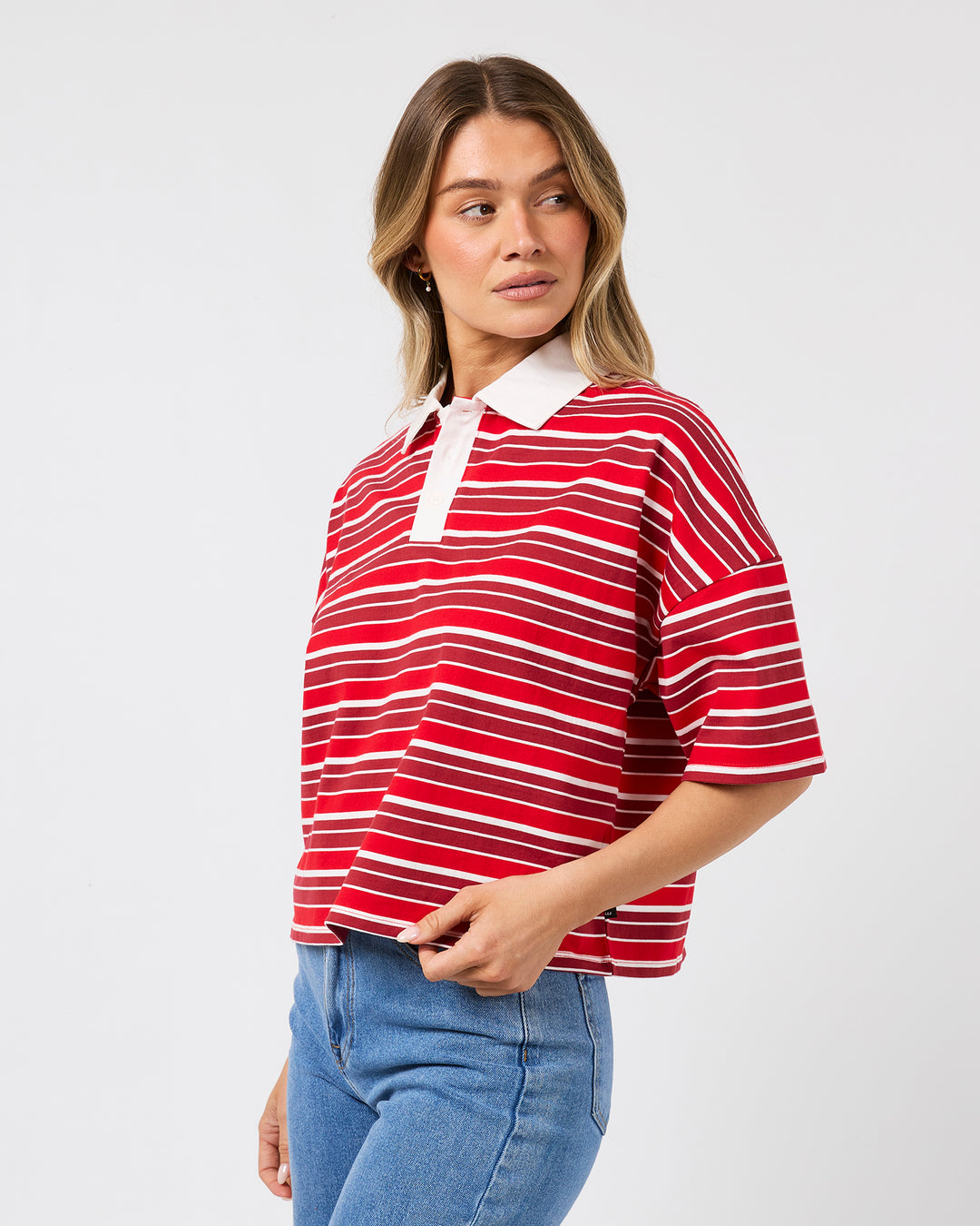 Harri Stripe Rugby Top Red
