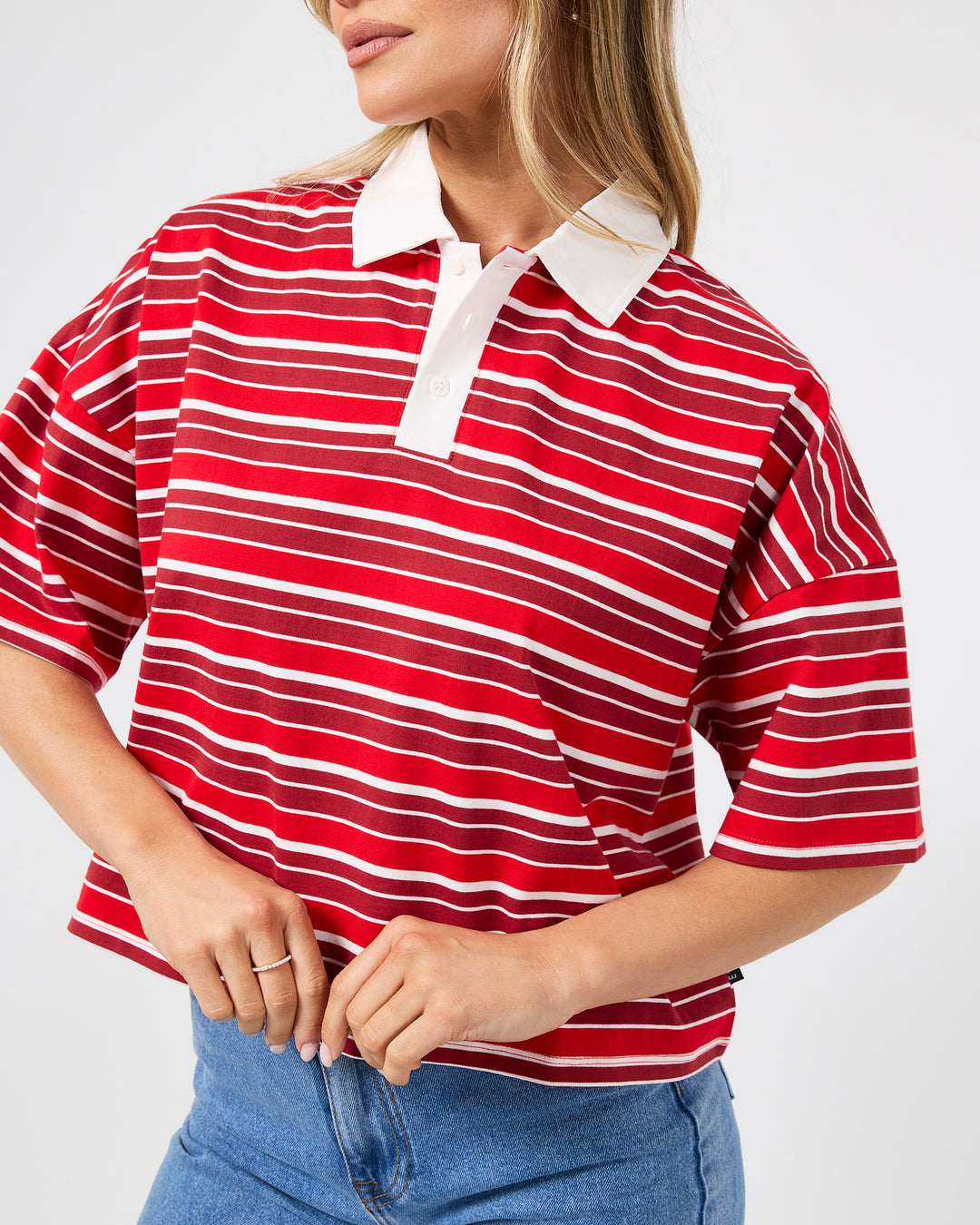 Harri Stripe Rugby Top Red