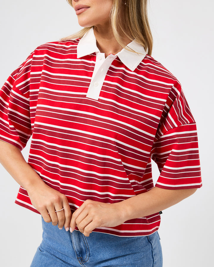 Harri Stripe Rugby Top Red