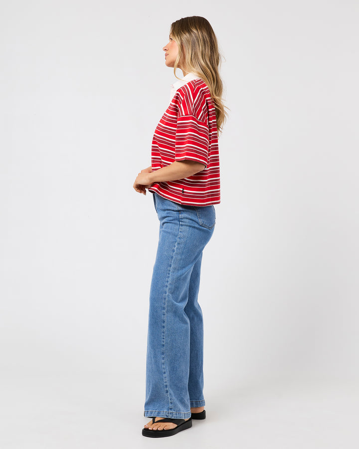 Harri Stripe Rugby Top Red