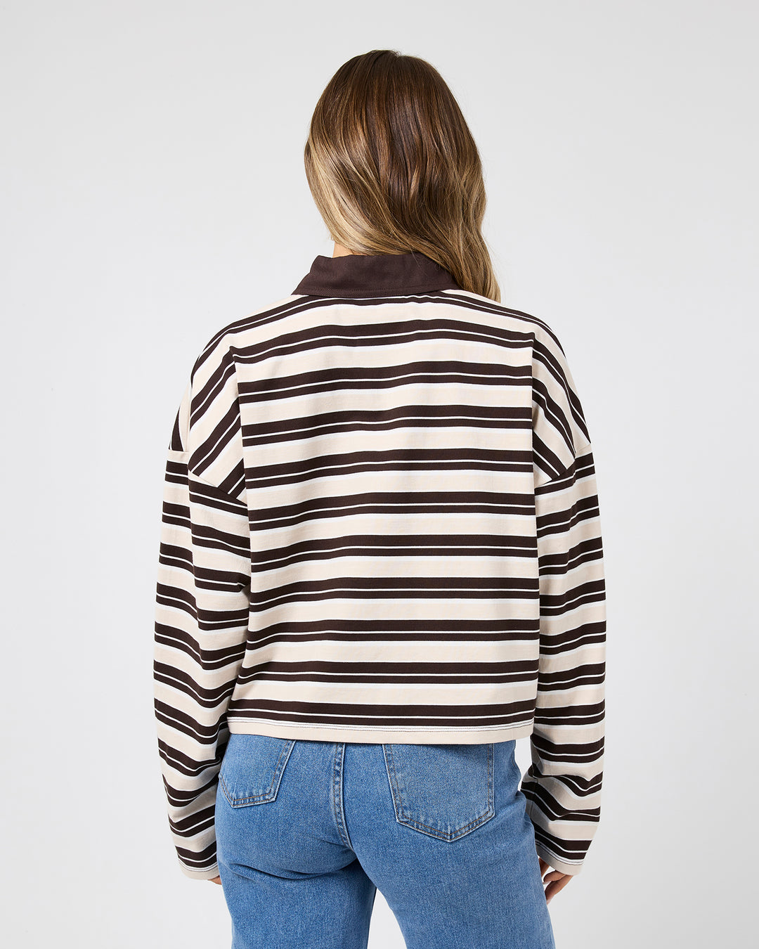 Harri Stripe Long Sleeve Rugby Top Brown