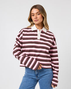 Harri Stripe Long Sleeve Rugby Top Pale Pink