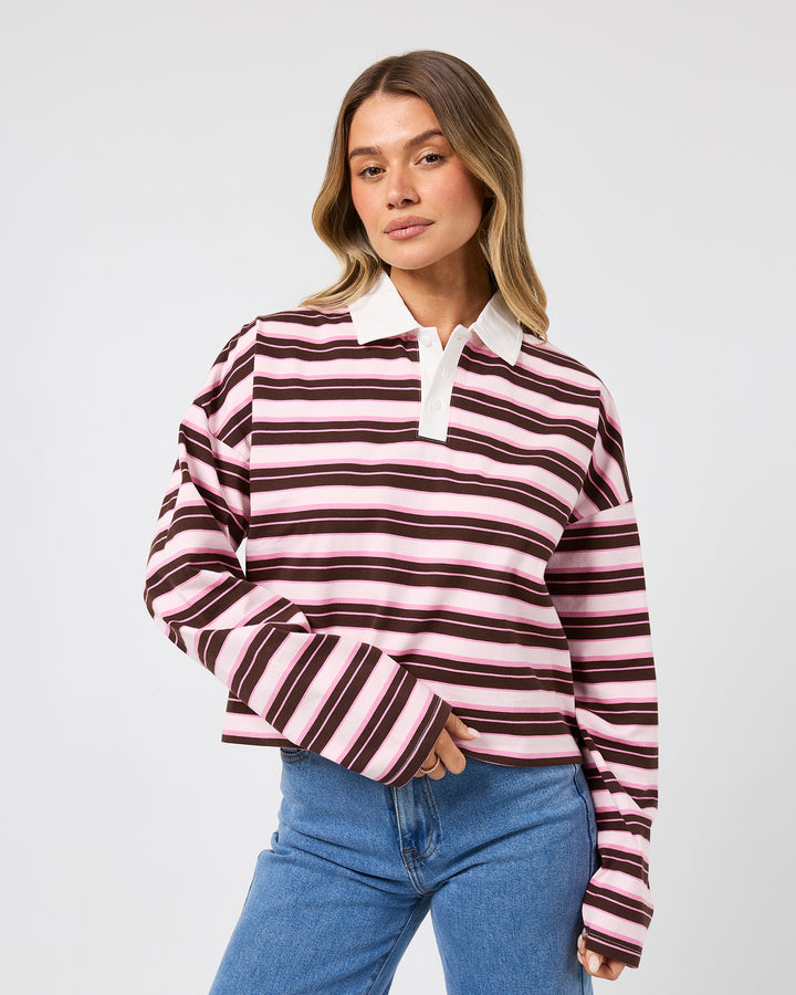 Harri Stripe Long Sleeve Rugby Top Pale Pink