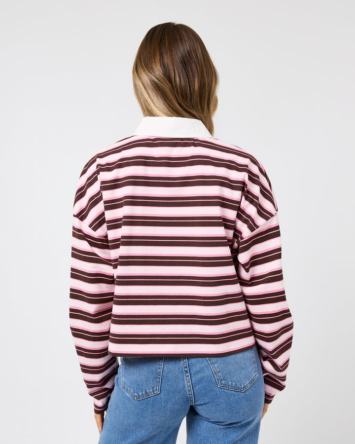 Harri Stripe Long Sleeve Rugby Top Pale Pink