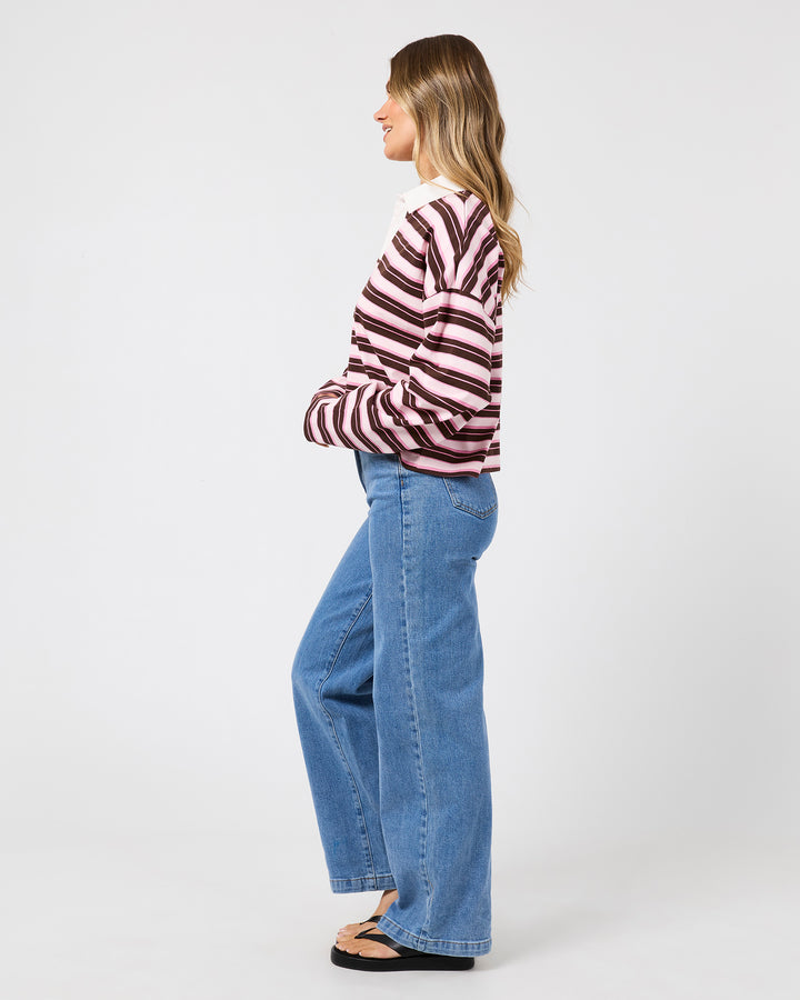 Harri Stripe Long Sleeve Rugby Top Pale Pink