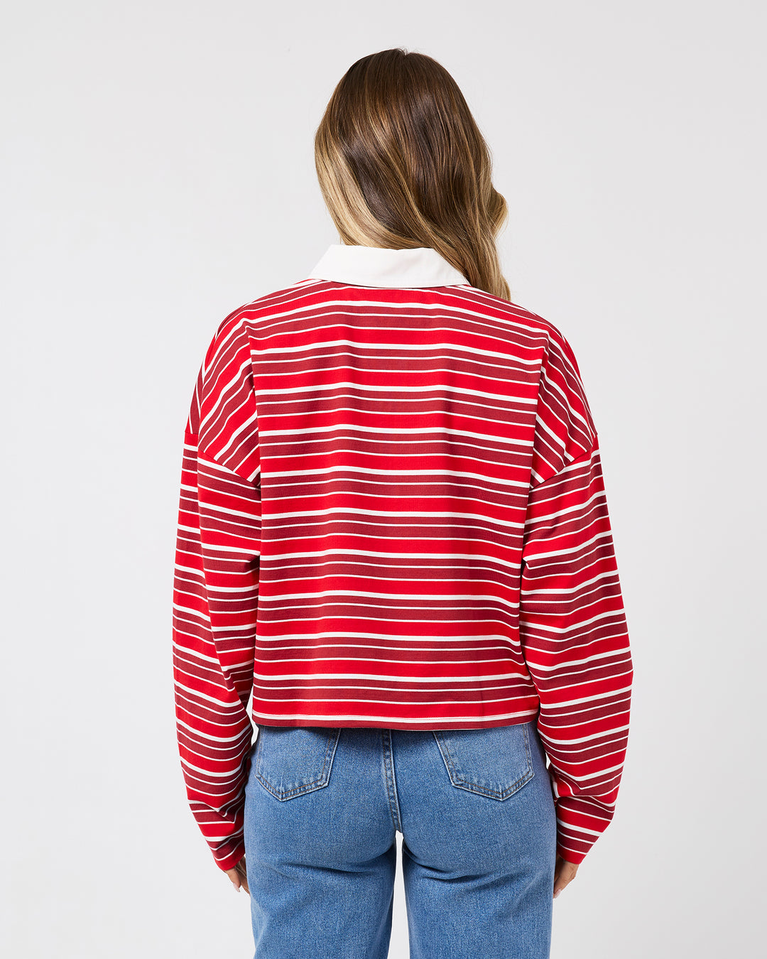 Harri Stripe Long Sleeve Rugby Top Red
