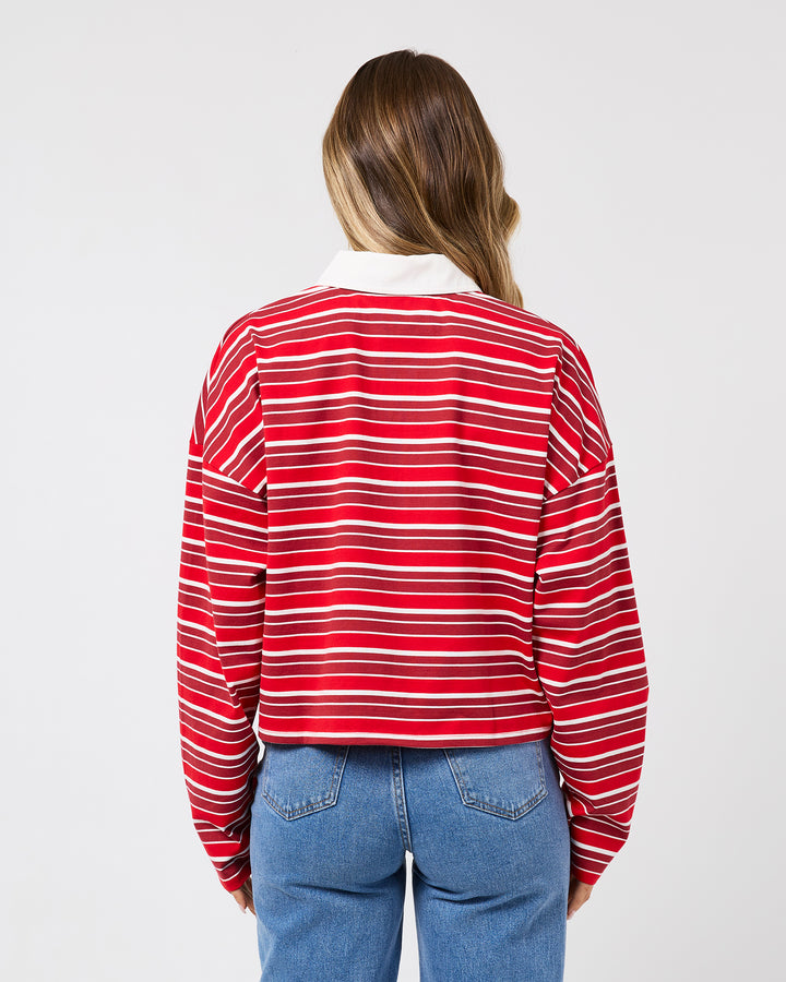 Harri Stripe Long Sleeve Rugby Top Red