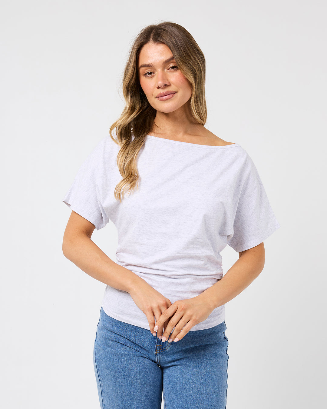 Lune Off Shoulder Top Snow Marle