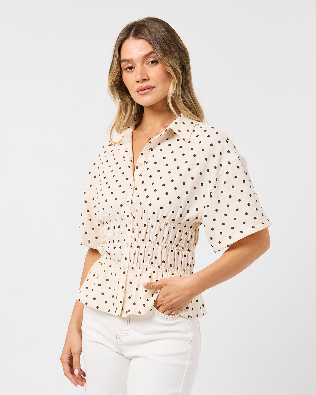 Imani Shirred Top Vanilla