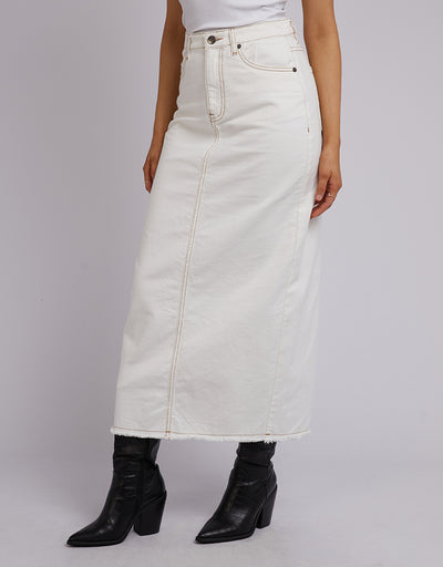 Ray Denim Maxi Skirt Vintage White