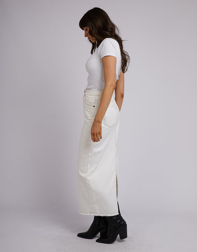Ray Denim Maxi Skirt Vintage White