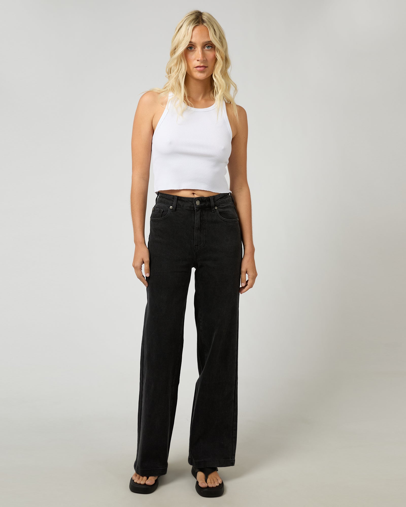 Jacqui Wide Leg Washed Black – All About Eve Clothing