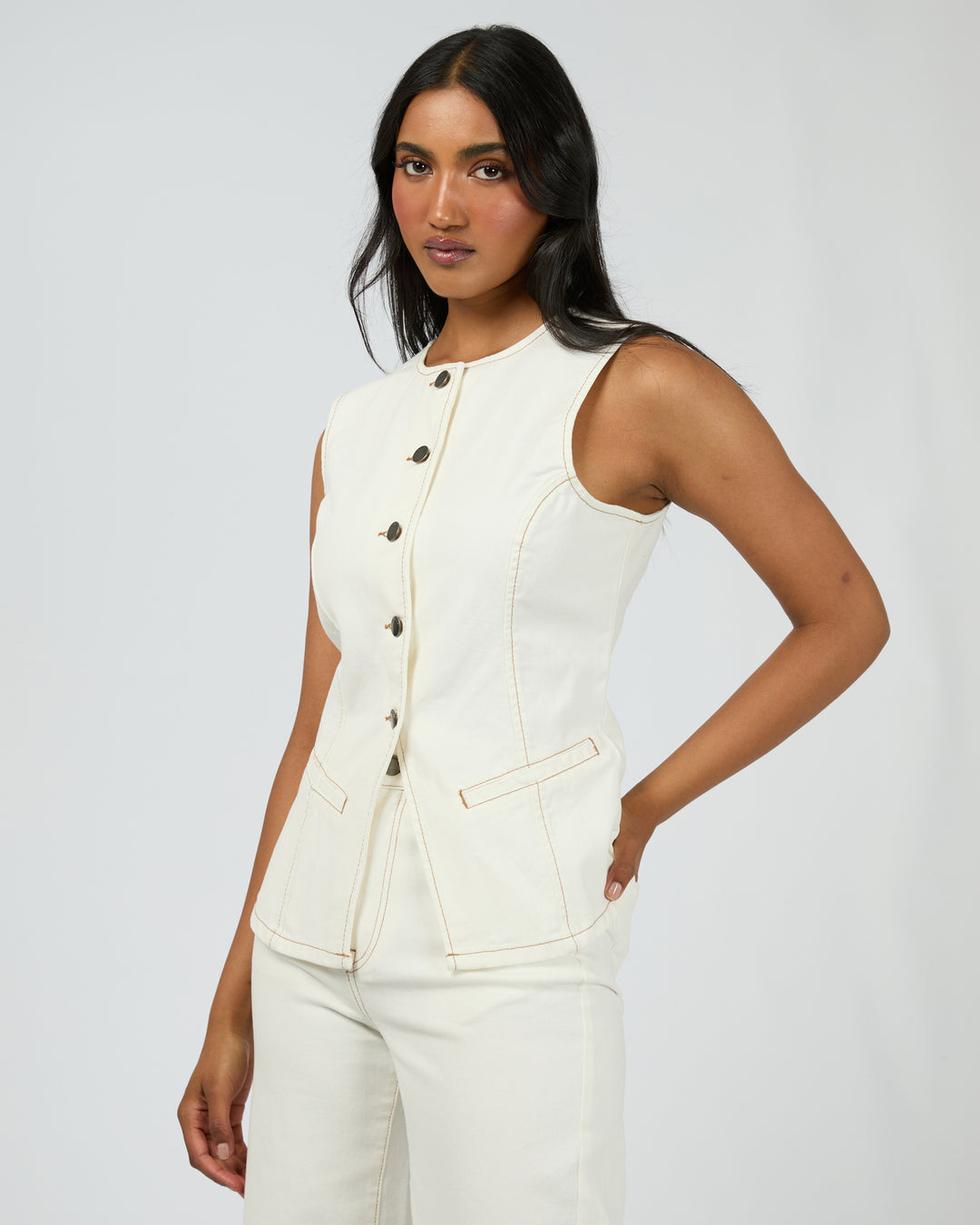 Lena Denim Vest Vintage White