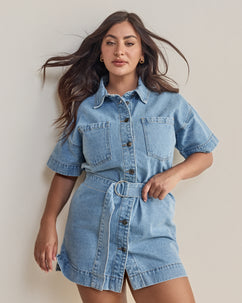 Sunny Denim Mini Dress Light Blue