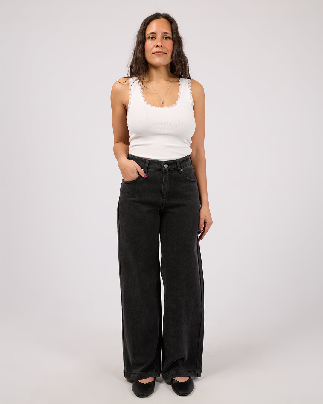 Jacqui Wide Leg Petite Washed Black