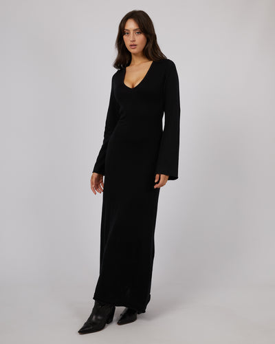 Eve Knit Long Sleeve Maxi Dress Black