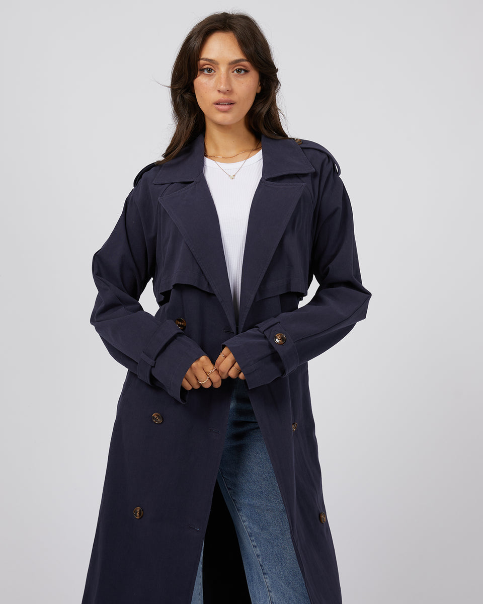 Eve trench coat navy all about eve clothing