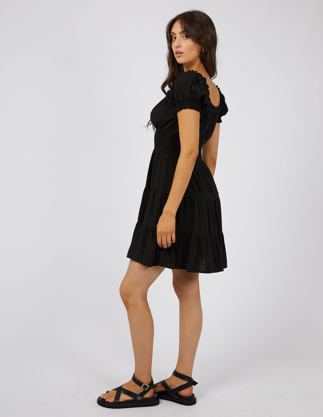 Luxe Linen Mini Dress Black – All About Eve Clothing