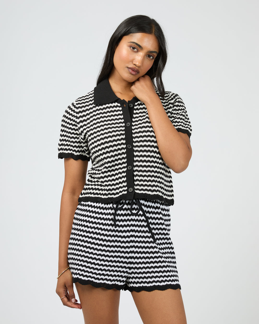 Eve Stripe Knit Short Sleeve Shirt Stripe