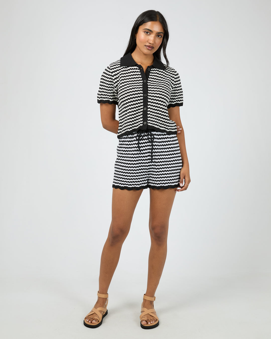 Eve Stripe Knit Short Sleeve Shirt Stripe
