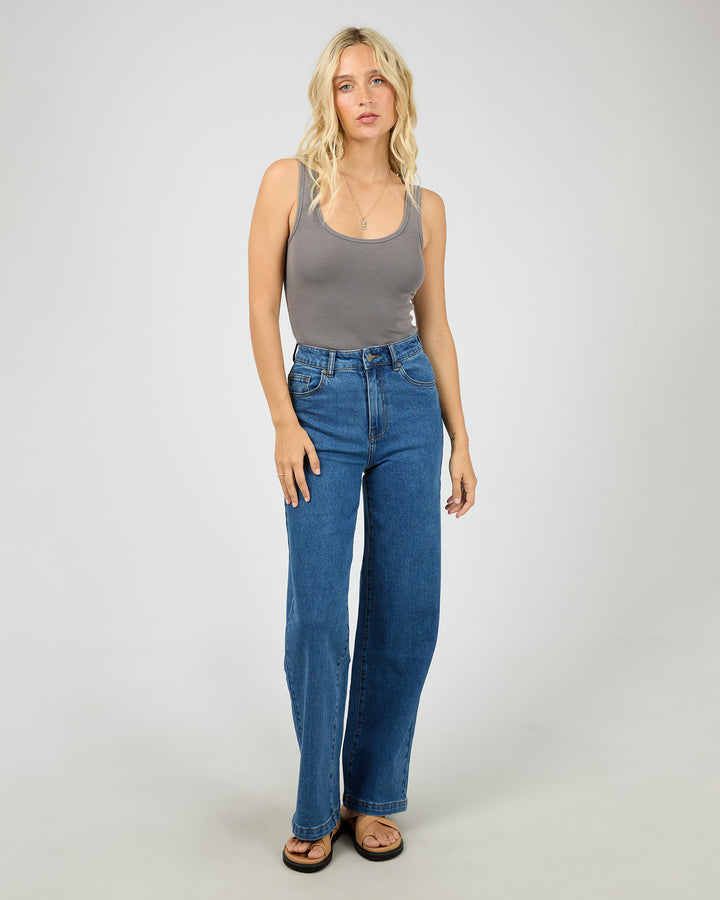 Washed Rib Scoop Neck Tank Charcoal