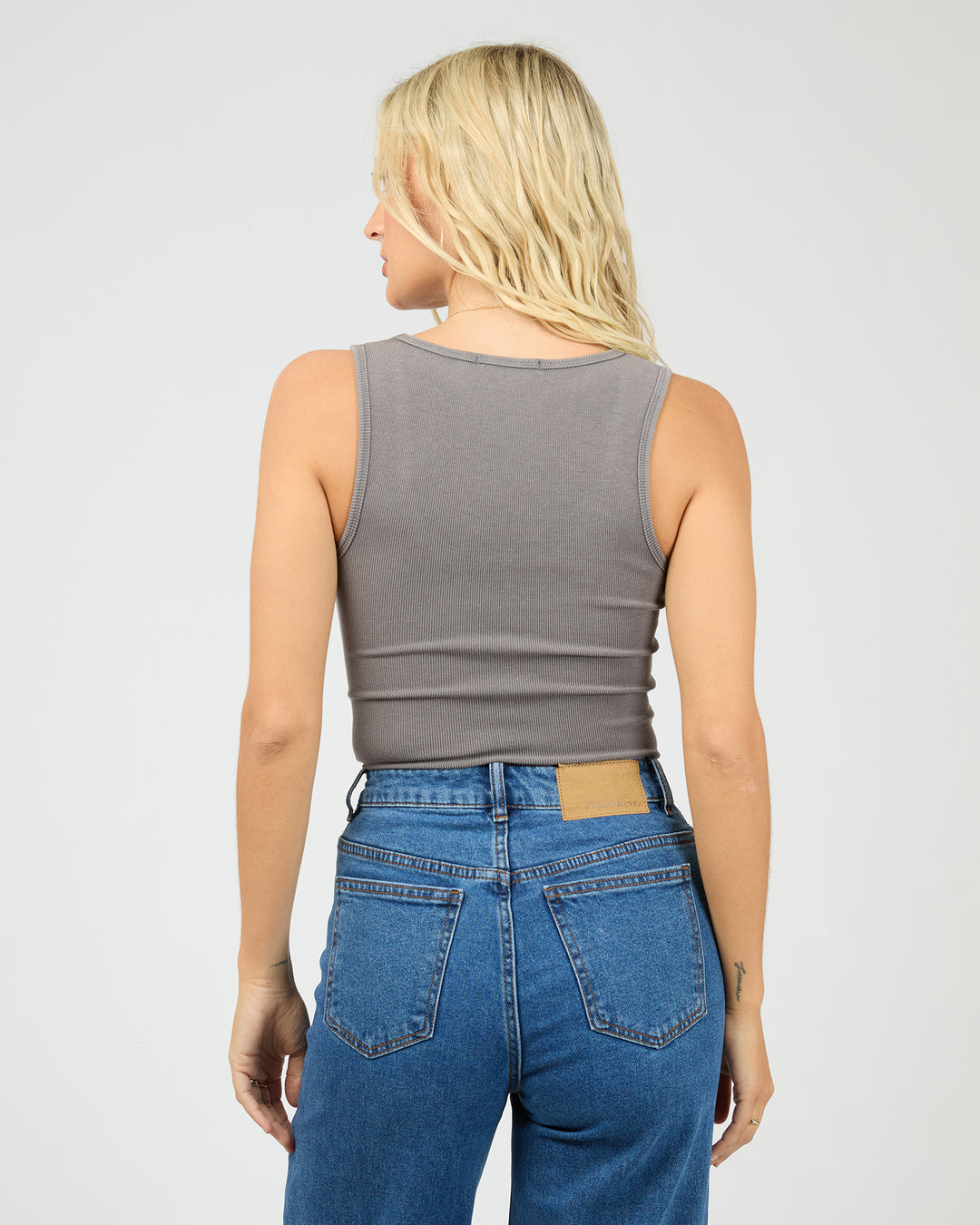 Washed Rib Scoop Neck Tank Charcoal