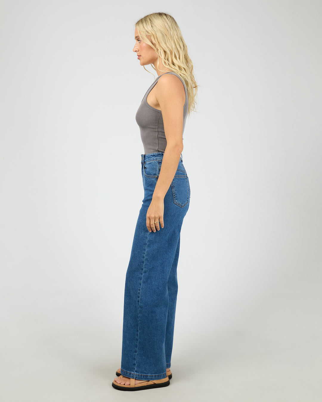Washed Rib Scoop Neck Tank Charcoal