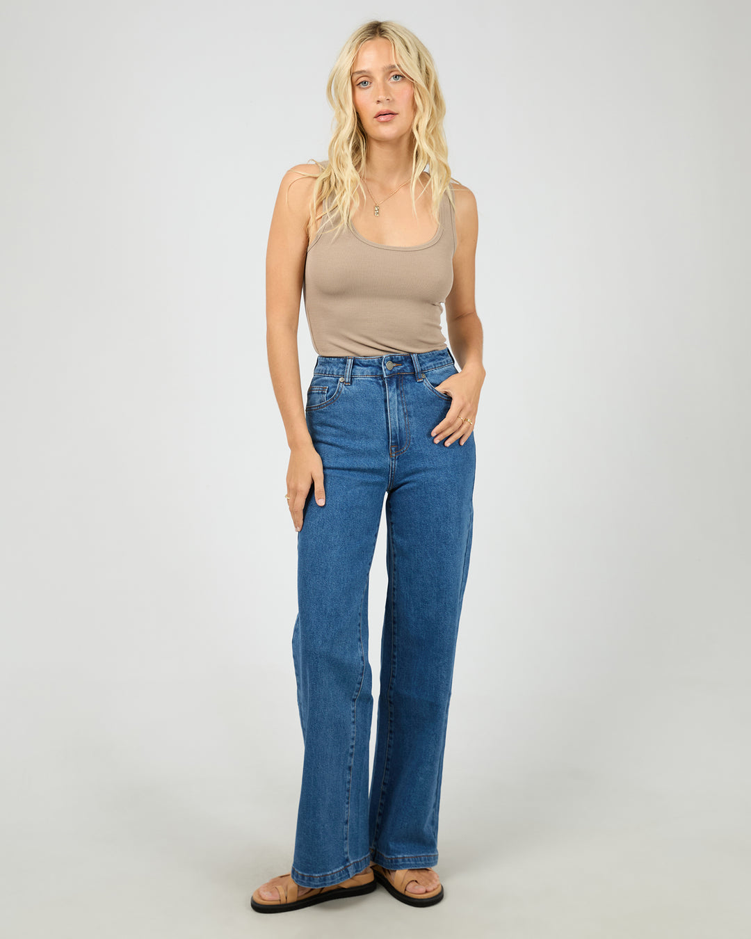 Washed Rib Scoop Neck Tank Stone