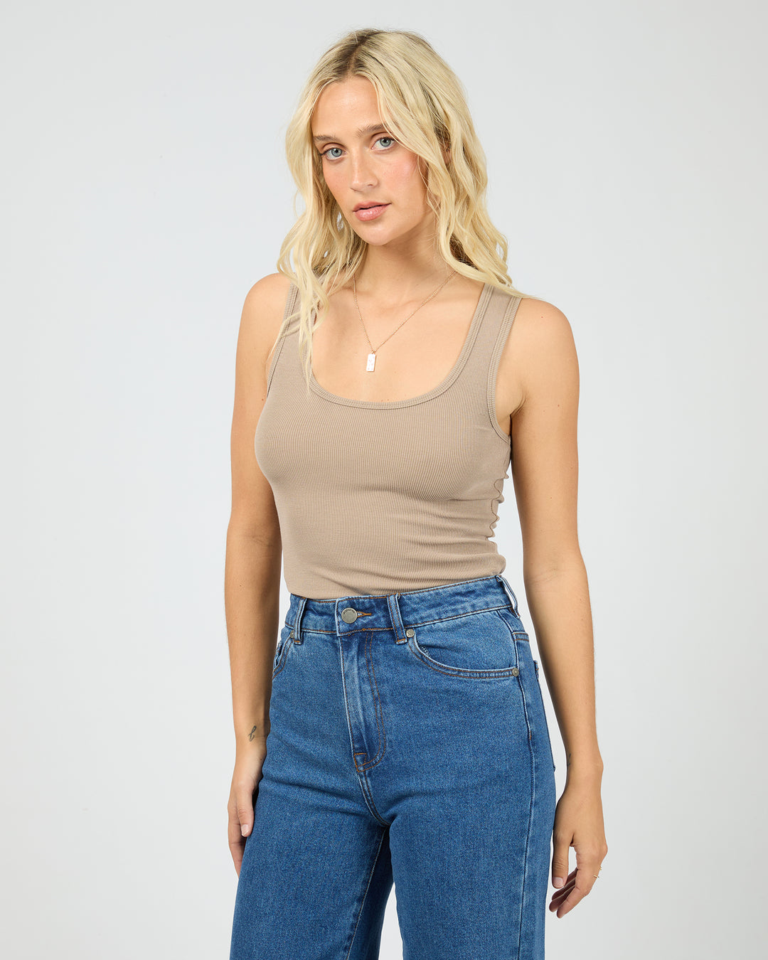 Washed Rib Scoop Neck Tank Stone