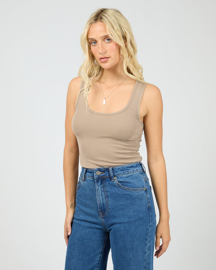 Washed Rib Scoop Neck Tank Stone