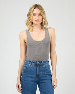 Washed Rib Lace Tank Charcoal