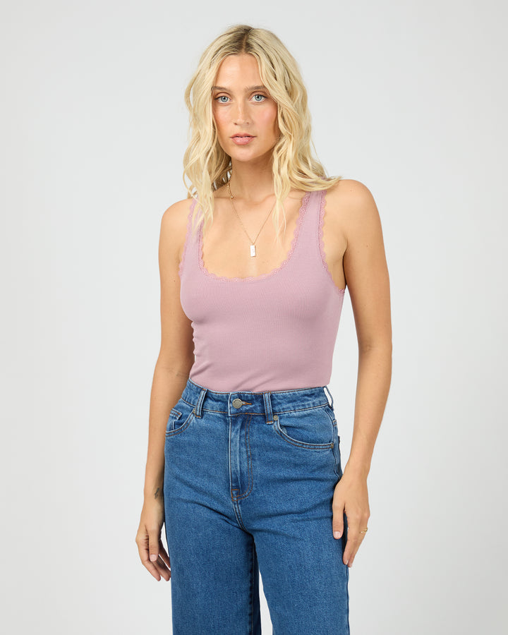 Washed Rib Lace Tank Quartz Pink