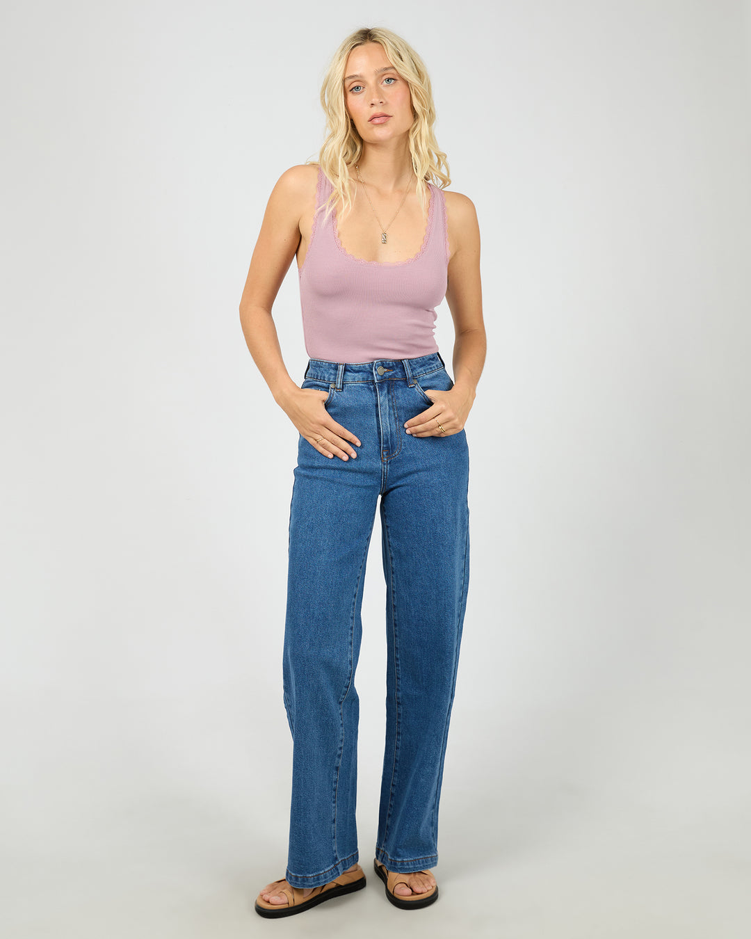 Washed Rib Lace Tank Quartz Pink