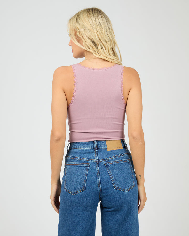 Washed Rib Lace Tank Quartz Pink