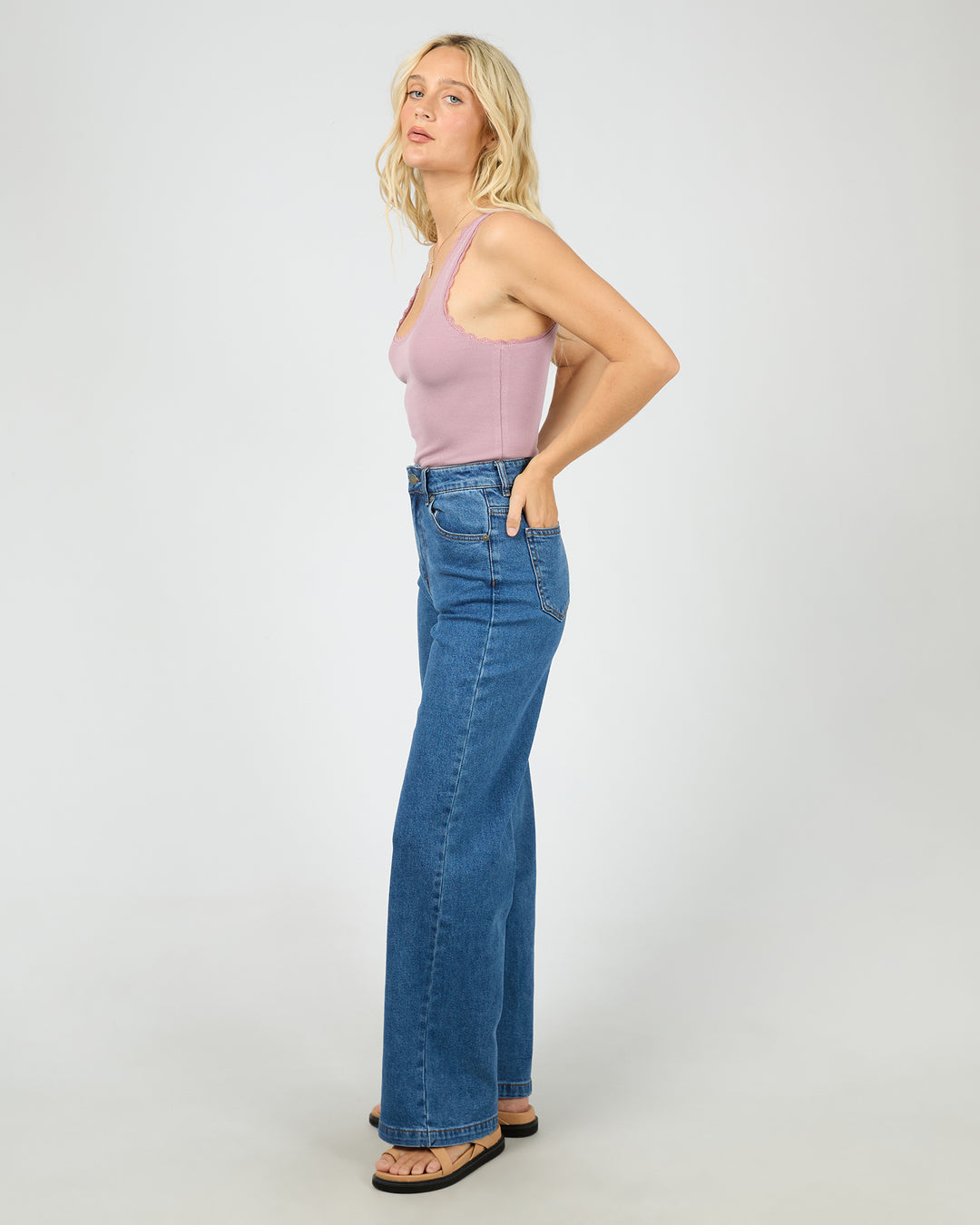 Washed Rib Lace Tank Quartz Pink