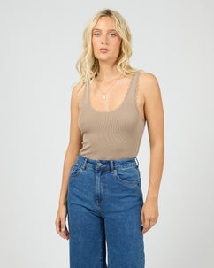 Washed Rib Lace Tank Stone