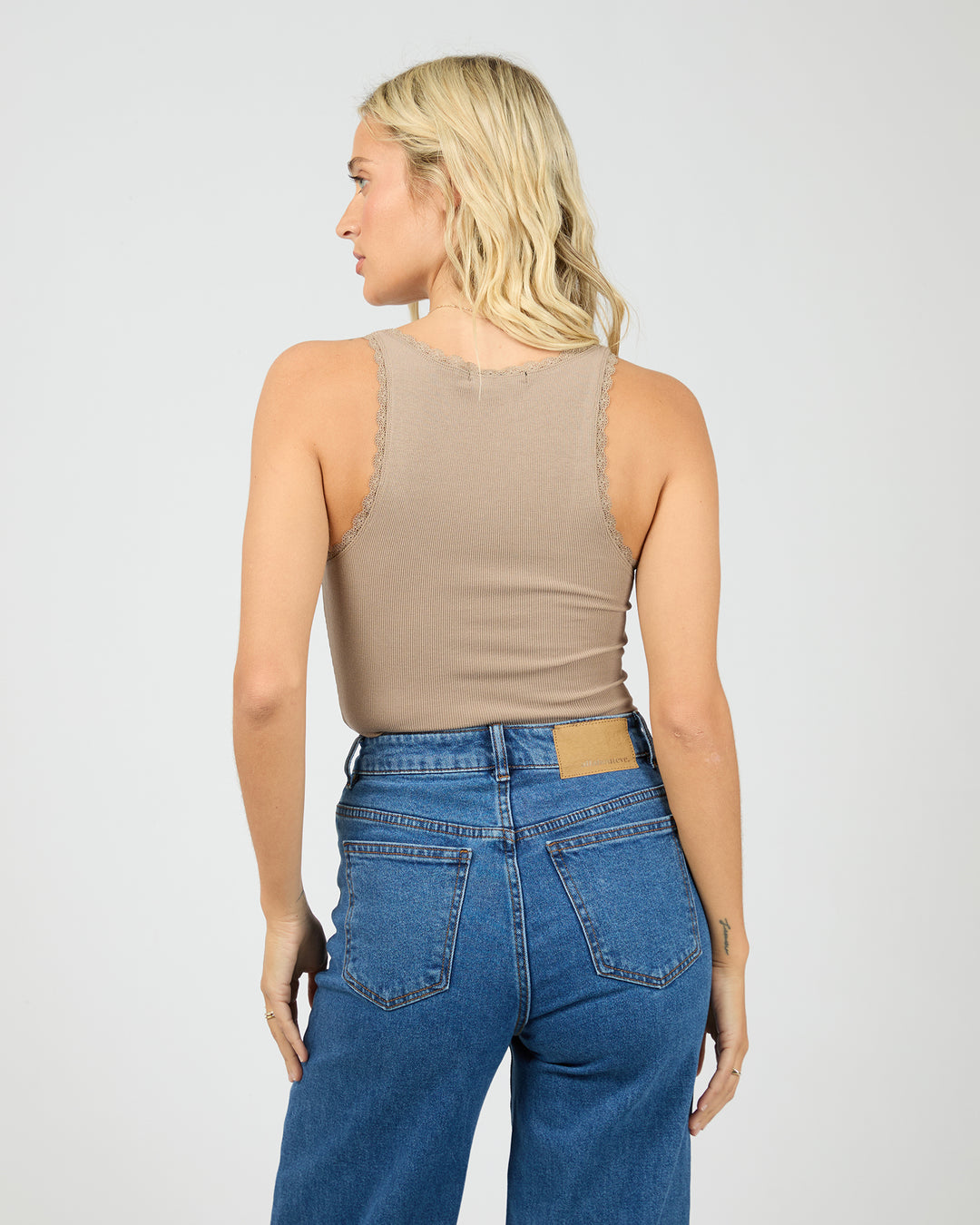 Washed Rib Lace Tank Stone