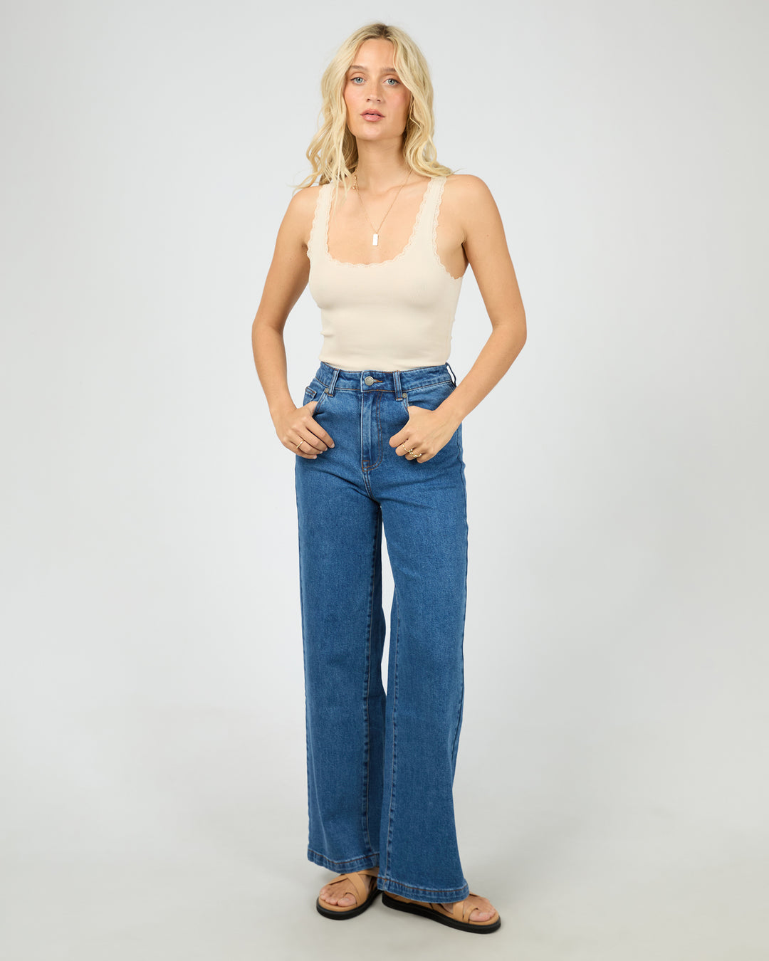Washed Rib Lace Tank Vanilla