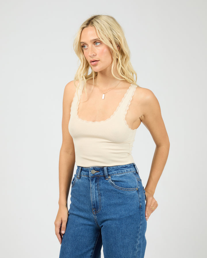 Washed Rib Lace Tank Vanilla