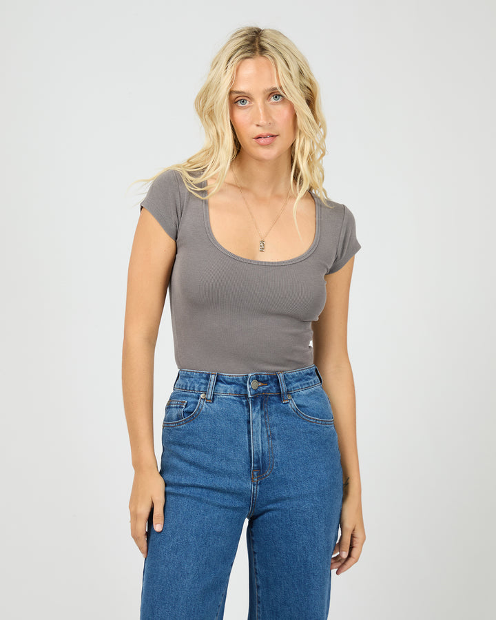 Washed Rib Scoop Neck Tee Charcoal