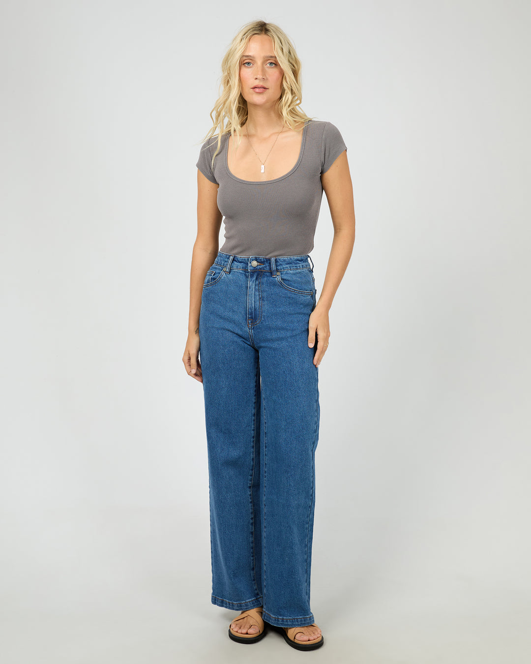 Washed Rib Scoop Neck Tee Charcoal