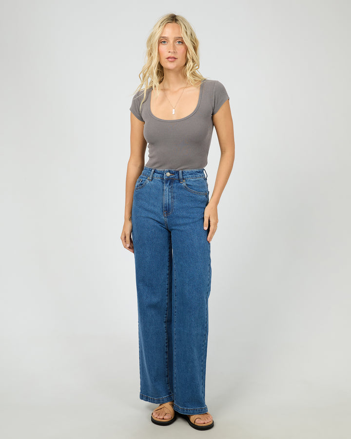 Washed Rib Scoop Neck Tee Charcoal