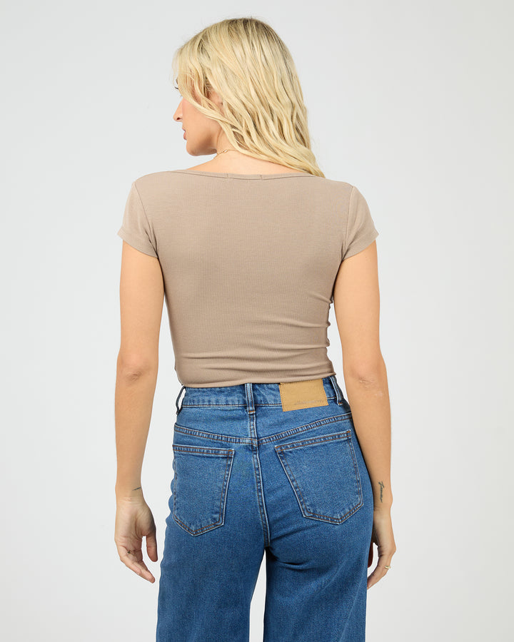Washed Rib Scoop Neck Tee Stone