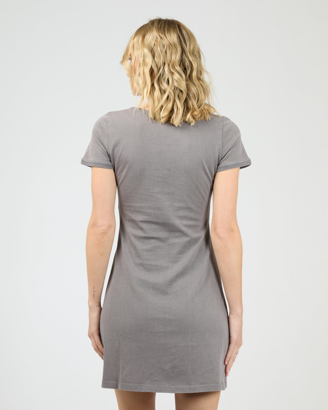 Washed V Neck Mini Dress Charcoal