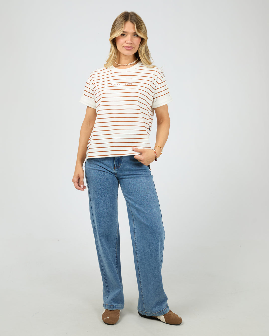 Aae Washed Stripe Tee Cinnamon