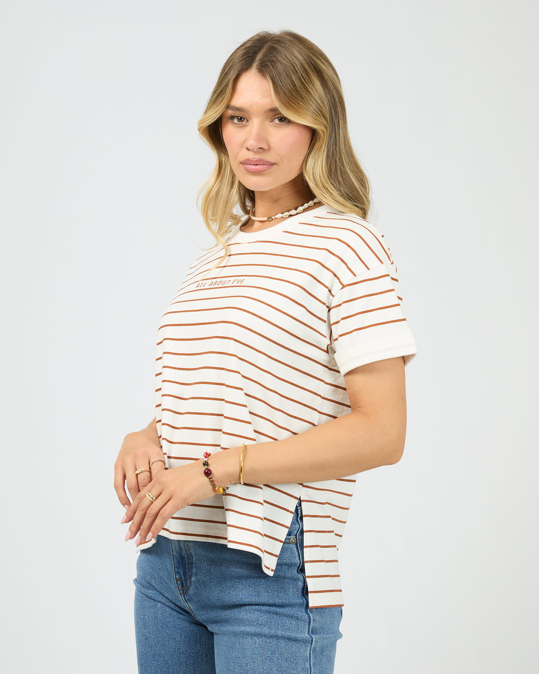 Aae Washed Stripe Tee Cinnamon