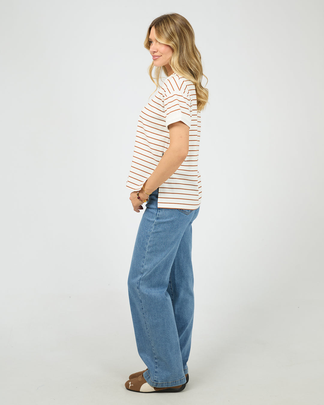 Aae Washed Stripe Tee Cinnamon