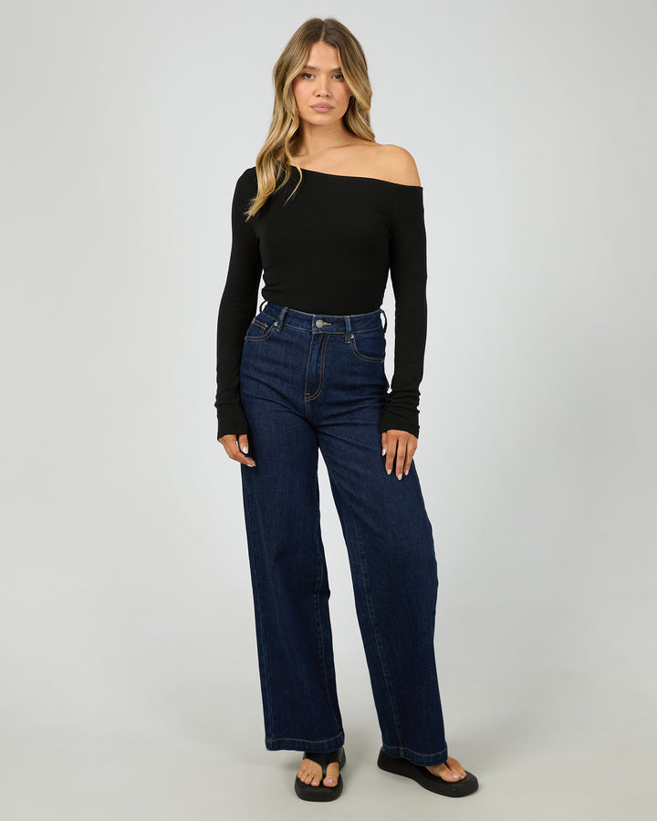 Kylie Off Shoulder Long Sleeve Top Black