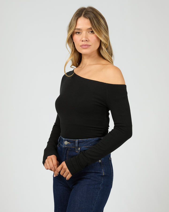 Kylie Off Shoulder Long Sleeve Top Black