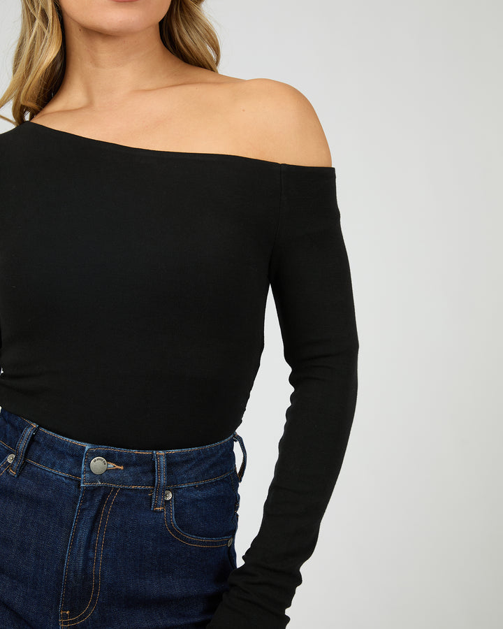 Kylie Off Shoulder Long Sleeve Top Black